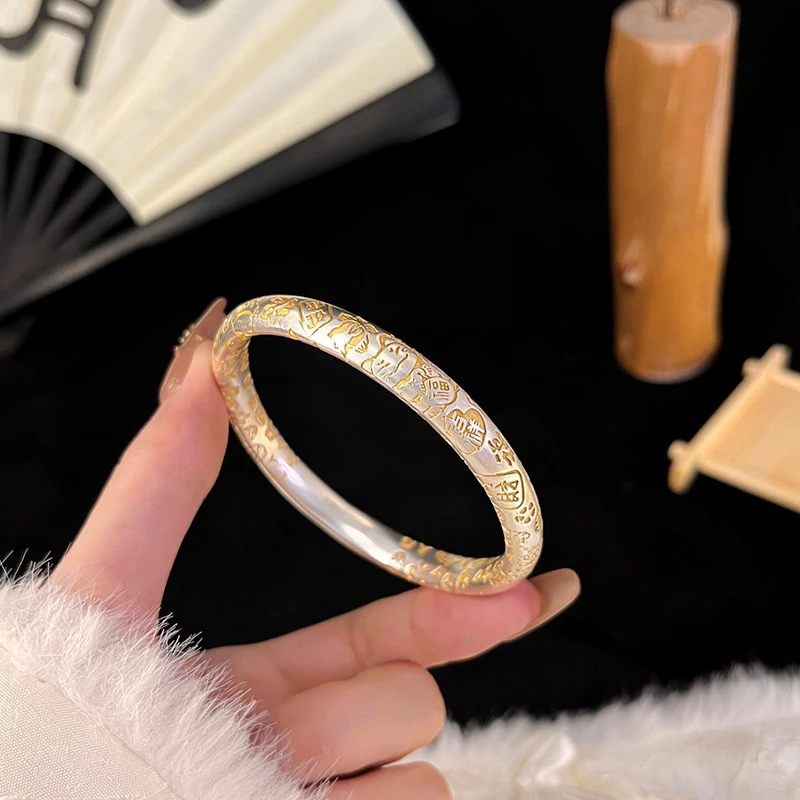 足银手镯 999.9 【7】 吉言描金招财猫平安喜乐闭口镯子送女友