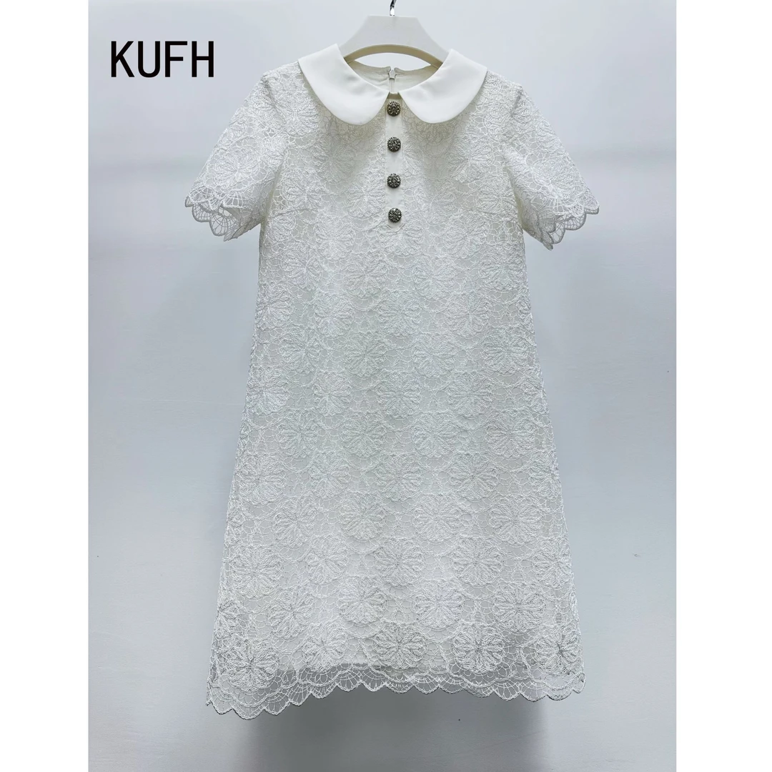 KUFH【梦纱花语】商场同款25夏季花式彼得潘领蕾丝连衣裙KYM252025