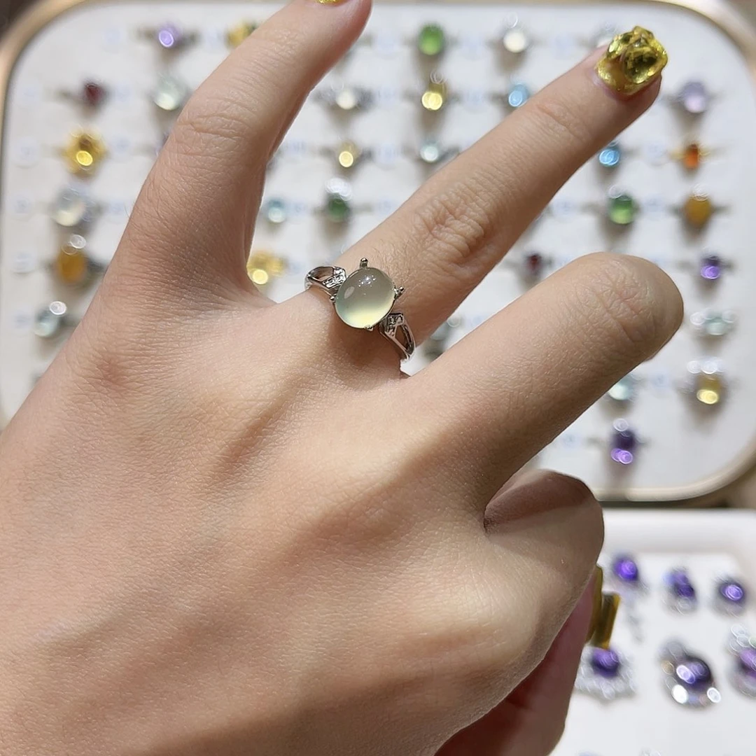 蛇纹石玉戒指银S925镶嵌