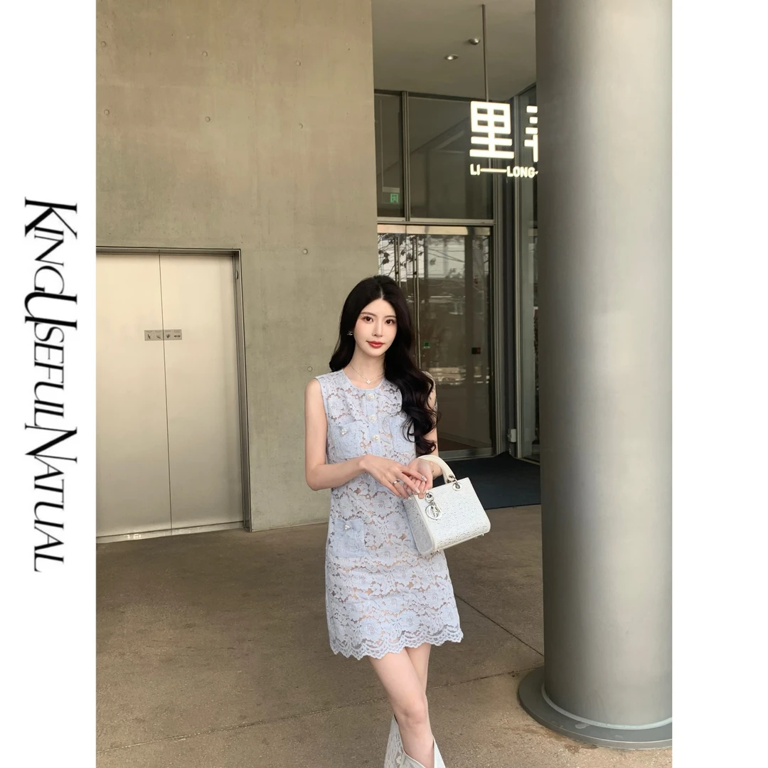 KUN【芙洛莉亚】品质镂空 镂空蕾丝背心连衣裙女气质无袖短裙子春夏