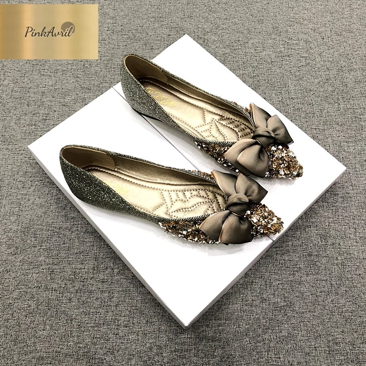 单鞋女2025夏季新款时尚甜美水钻蝴蝶结尖头浅口舒适平底鞋伴娘鞋