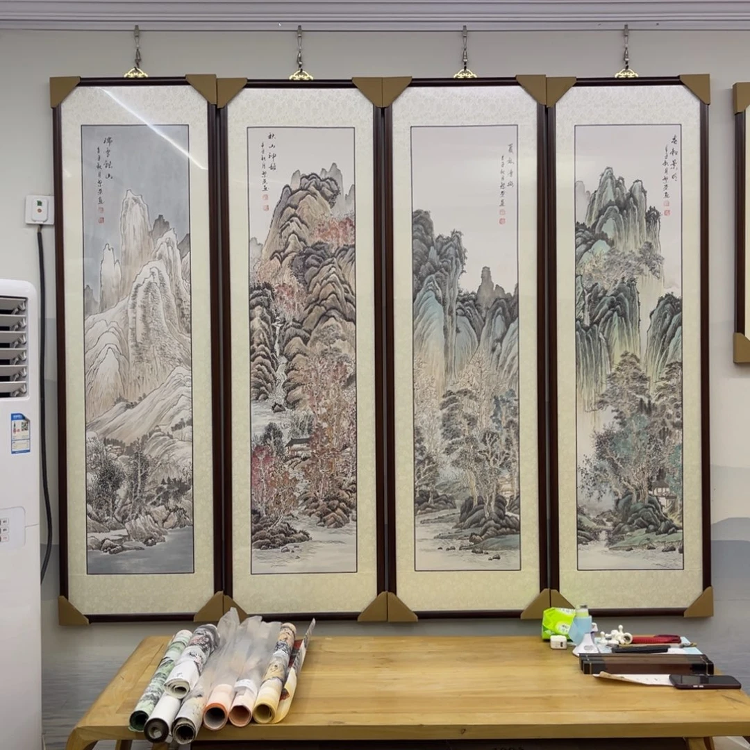 国画春夏秋冬山水四条一套