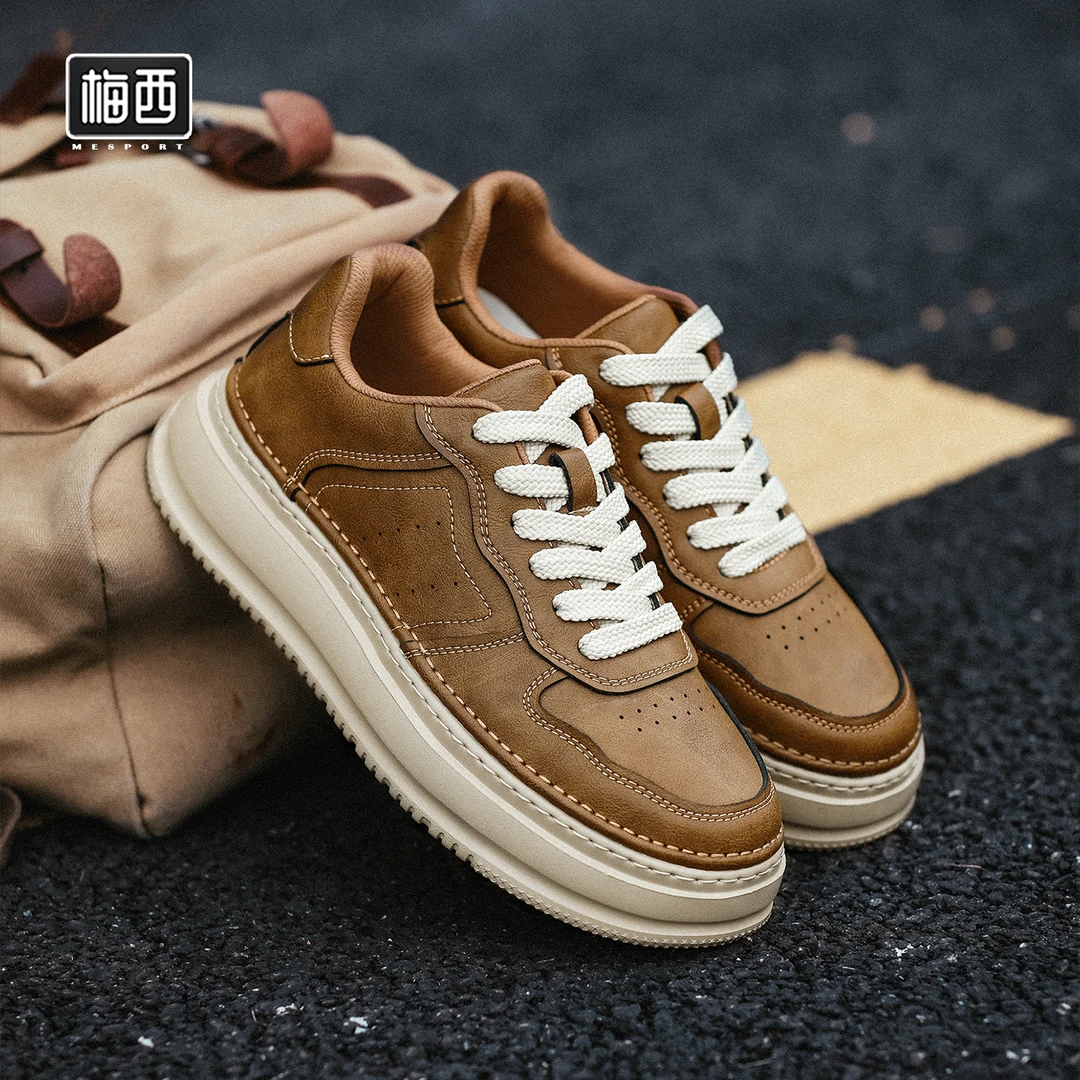 【梅西】秋季复古厚底增高运动休闲板鞋百搭时尚男士皮鞋YX2558