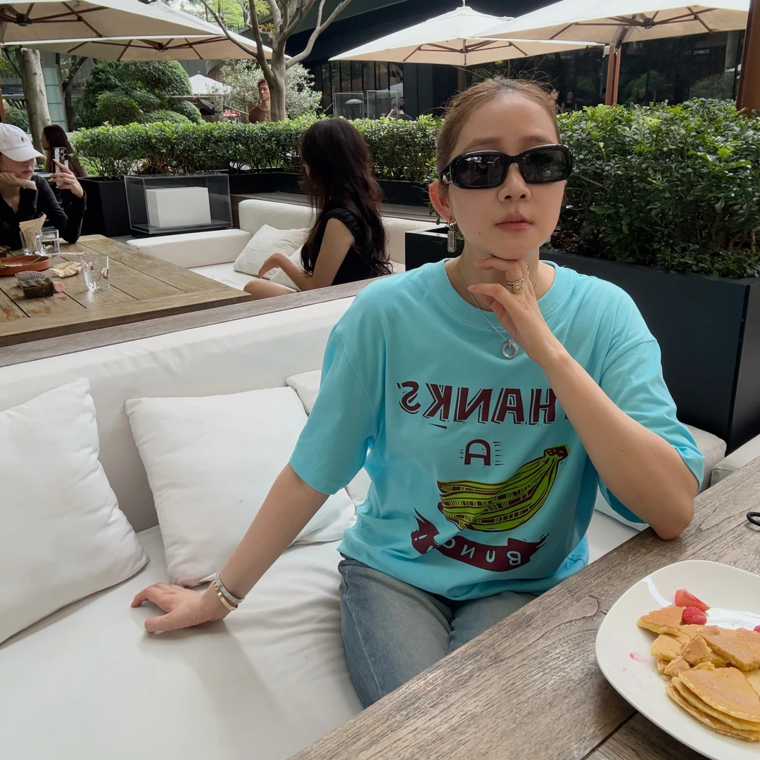 widelia陈魅儿2025夏季新款 短袖印花简约T恤学院风休闲风 753225