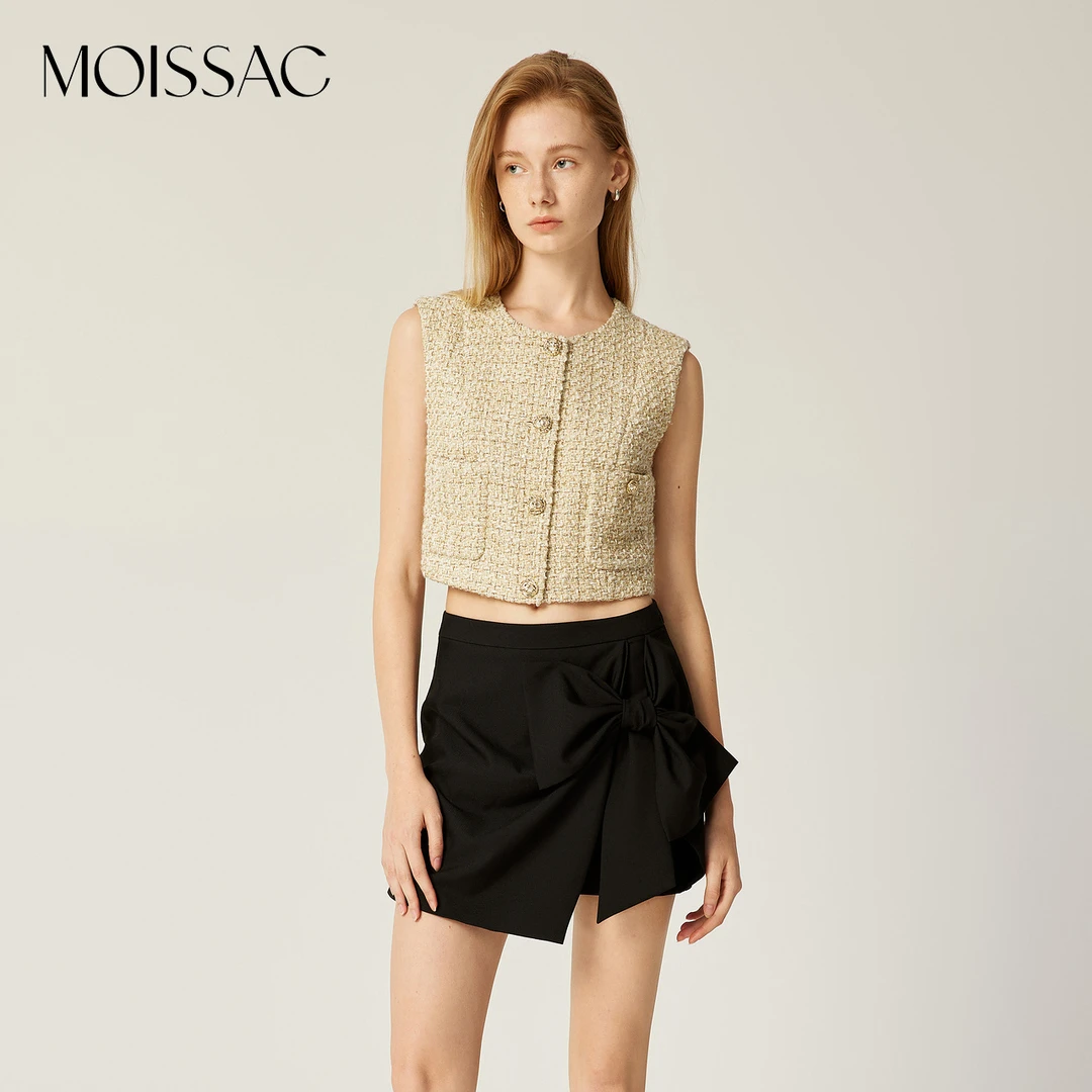 【叶可可专属】MOISSAC春奢华高级法式小香风粗花呢短款马甲女