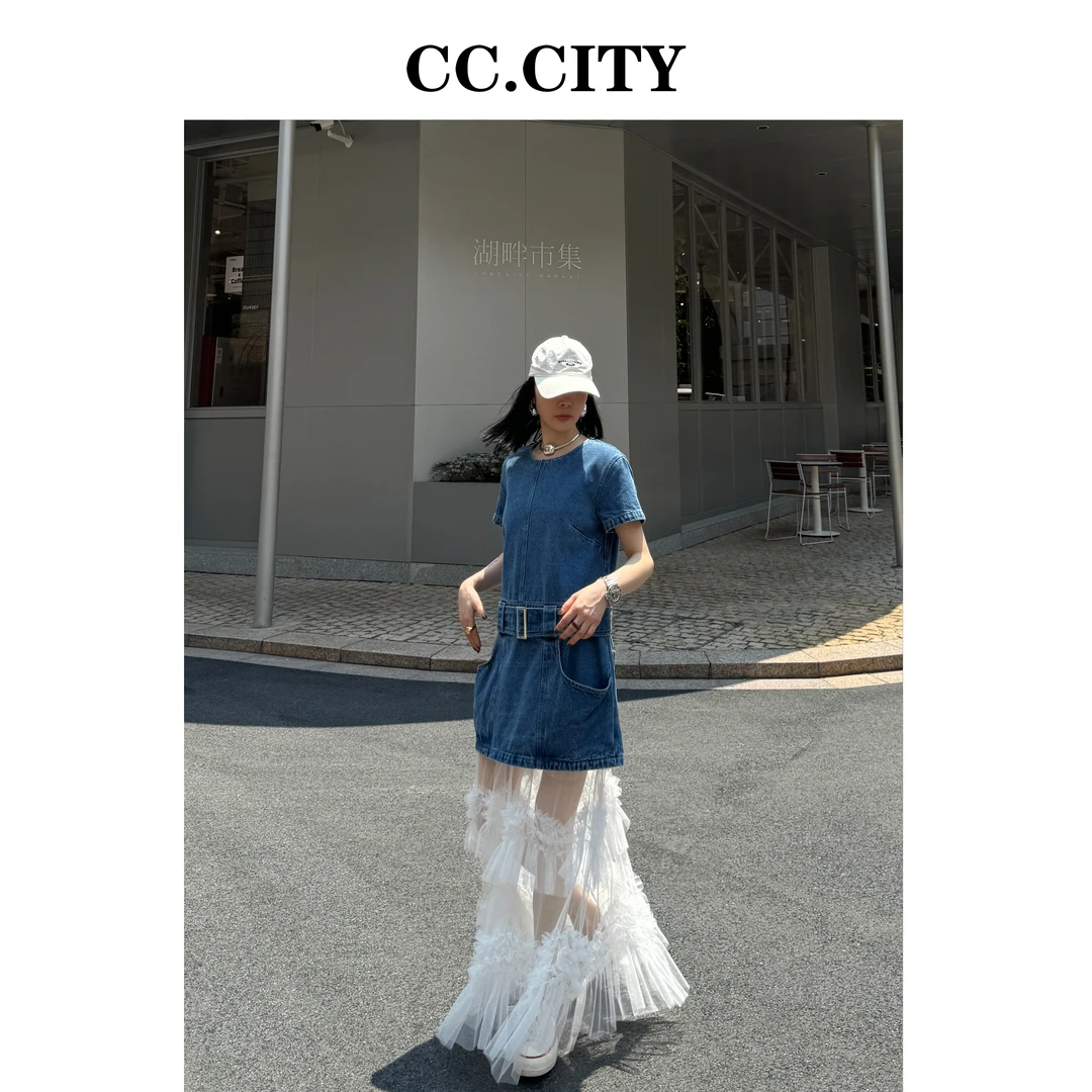 【蔡丽丽 & 添羽 】时尚洋气个性显瘦牛仔连衣裙6x807