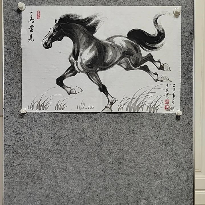 横款周士辰水墨写意骏马图