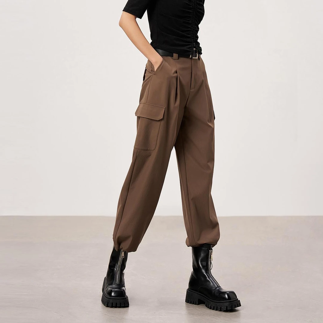 Dekashell/迪卡轩2025春季新款工装风束脚休闲裤高腰显瘦工装裤女