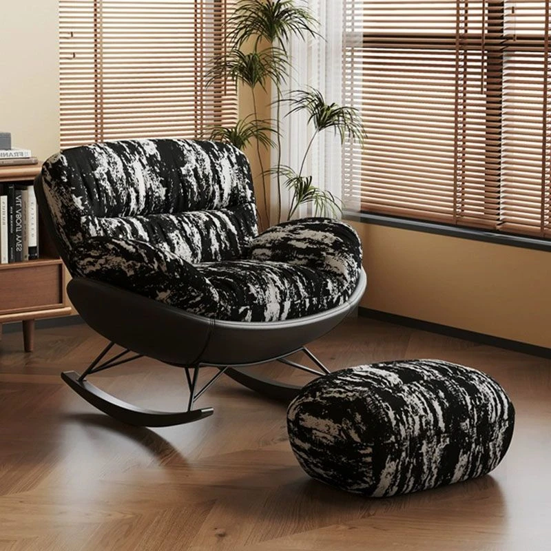 水墨中古风蛋壳摇摇椅布艺复古家用客厅休闲椅单人沙发椅懒人沙发