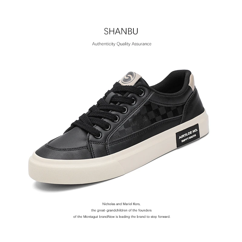 ShanBu/闪步新款秋季男鞋时尚潮流百搭休闲鞋英伦风系带低帮皮鞋