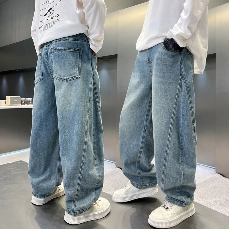 男童牛仔弯刀裤春秋宽松2025中大童休闲韩版长裤儿童秋季裤子洋气