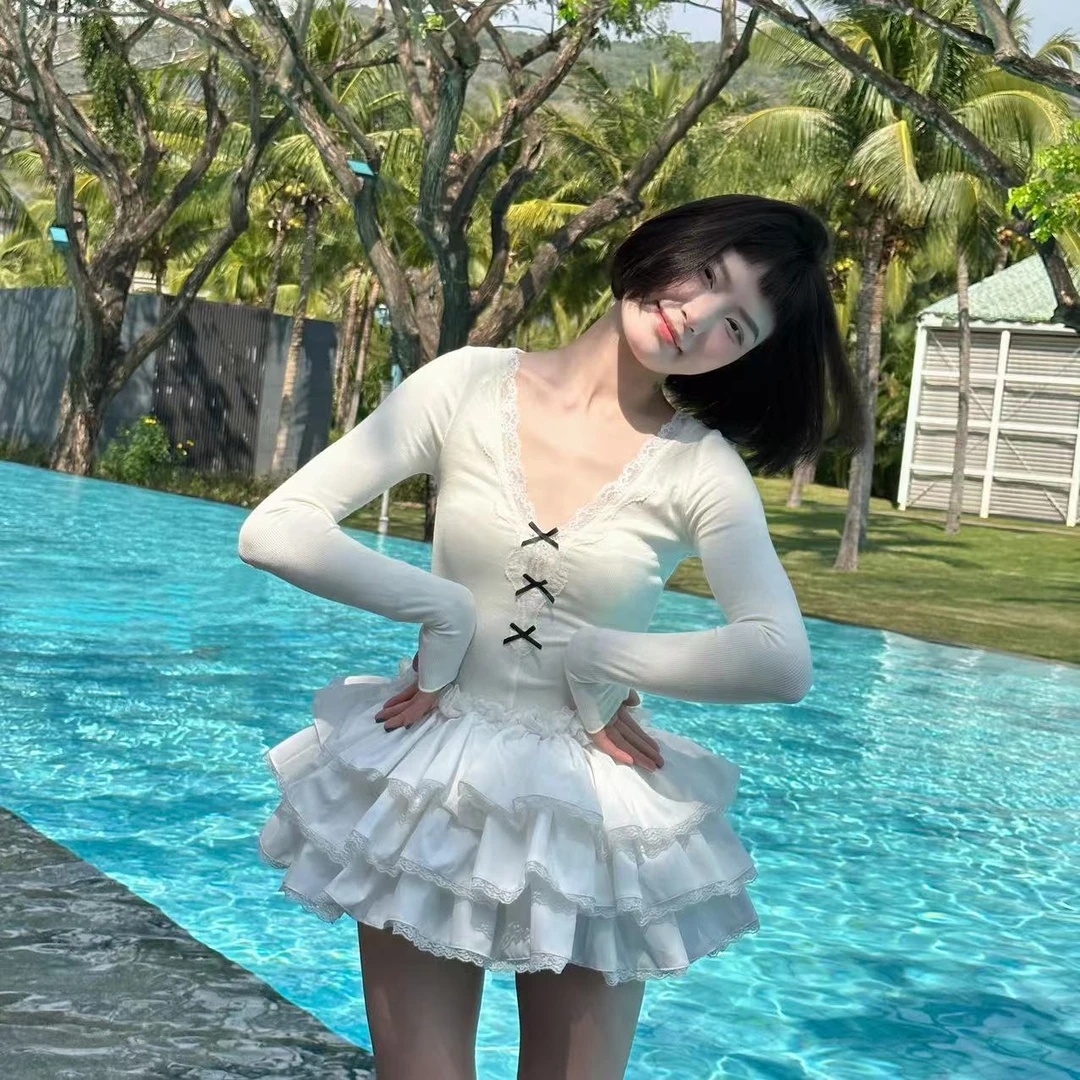 wyd小樱桃 【栀子花】重工蕾丝花边蓬蓬半身裙带花苞安全裤