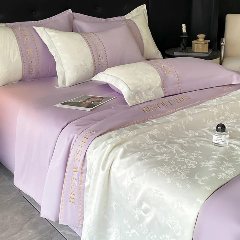 凉感丝冰丝夏凉被四件套刺绣夏天空调被单夏被夏天薄款可机洗