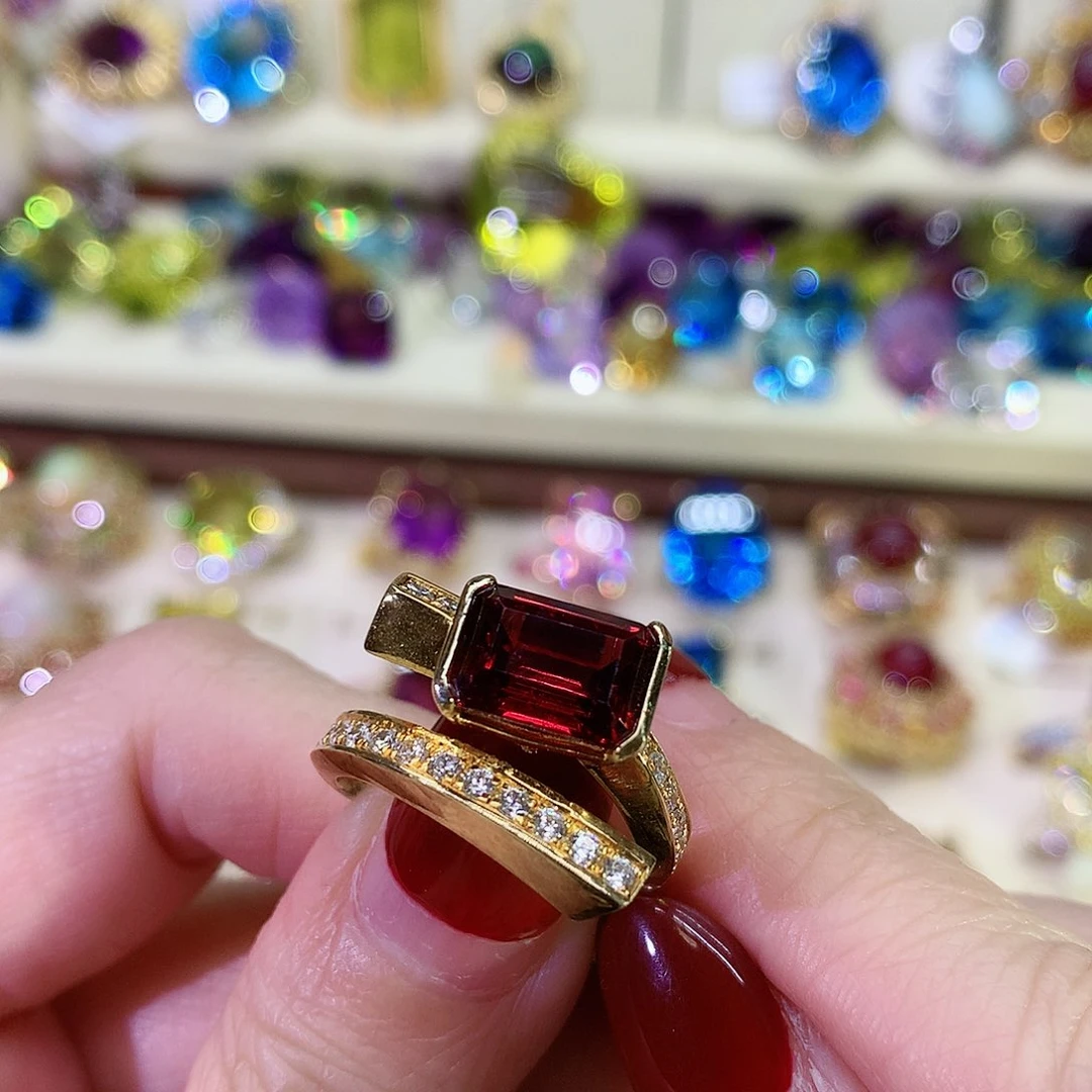 石榴石戒指银S925镀金镶嵌k*y