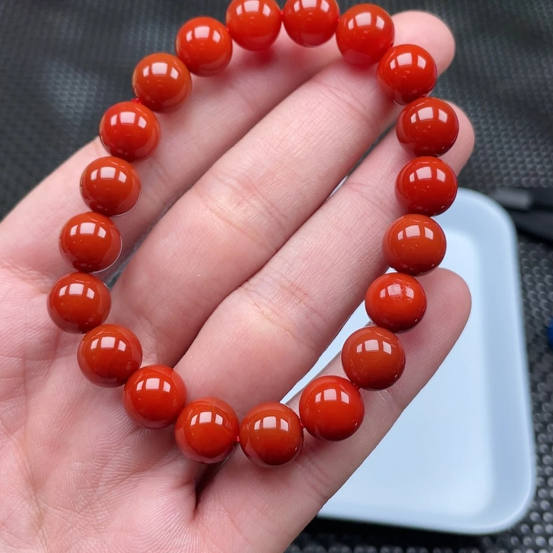 南红玛瑙10mm柿子红圆珠手链20颗未镶嵌