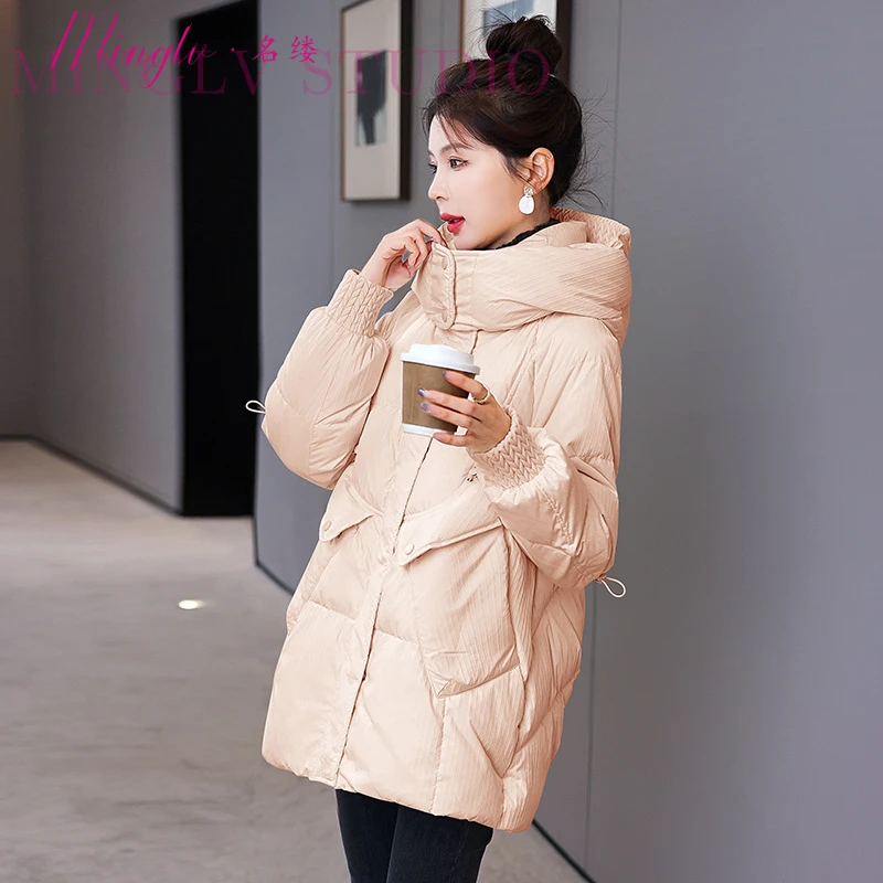 2025冬新款肌理感高品质羽绒服中长款设计感小众时尚连帽加厚外套