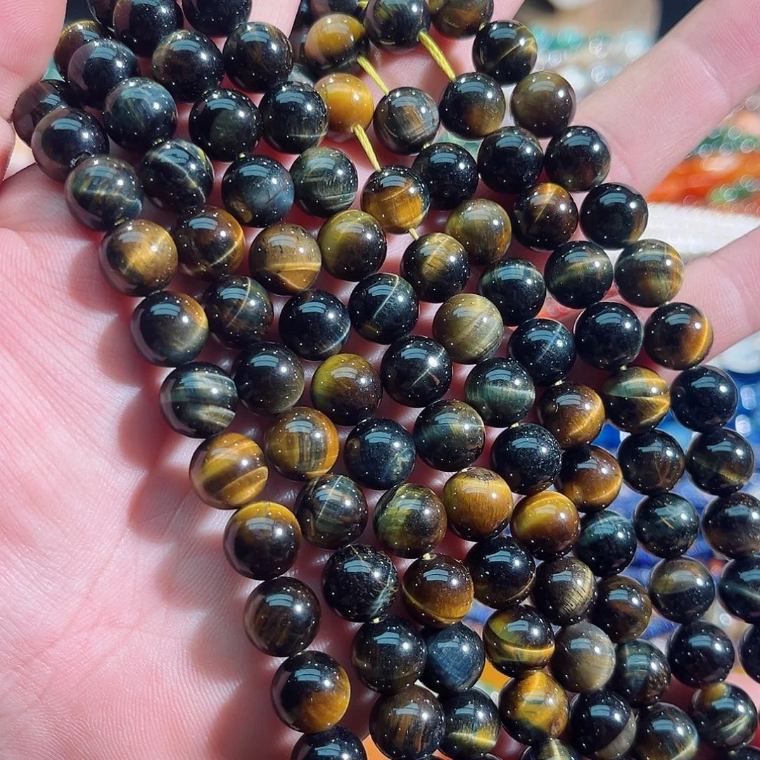 玛瑙/玉髓未镶嵌珠宝半成品A货虎眼一条10mm