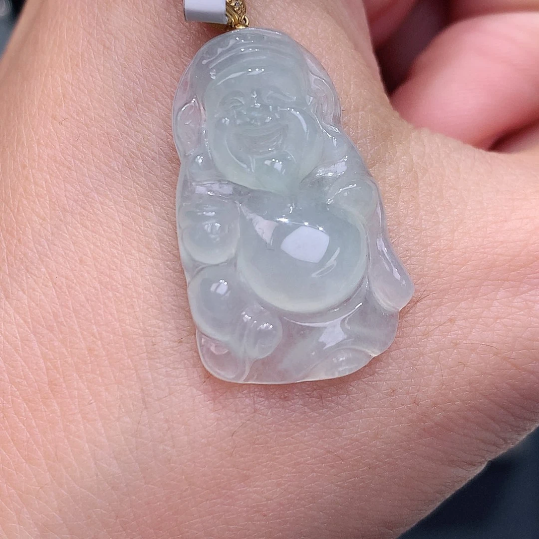 颈饰18K金镶嵌翡翠薄荷绿财爷