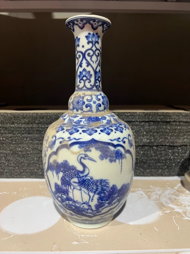 青花松鹤图赏瓶仿古工艺瓷器中式家居收藏摆件