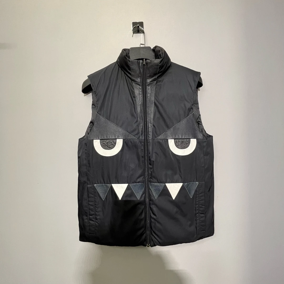 99新 FENDI/芬迪 小怪兽拼皮羽绒服马甲背心/46码/价11200