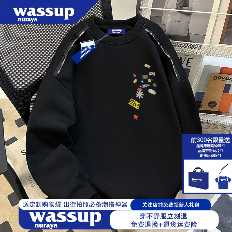 WASSUP NURAYA潮牌男士大码宽松卫衣25年秋季圆领潮牌长袖情侣装