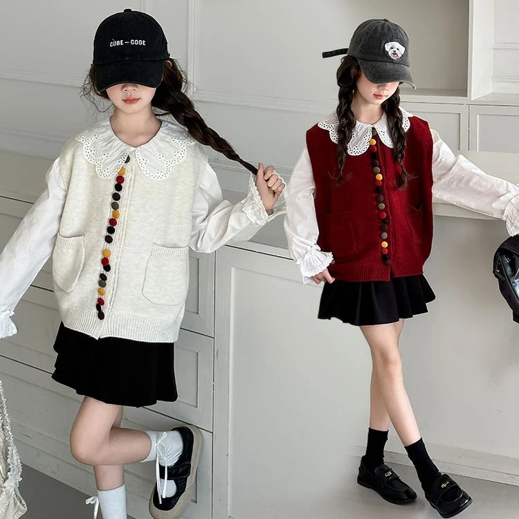 女童2025春秋新款时尚宽松百搭款花边衬衫