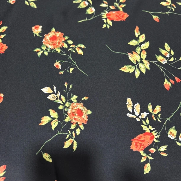 微弹力破卡布料 HPK0187 黑底火焰花 可做夏季连衣裙 寸衣面料