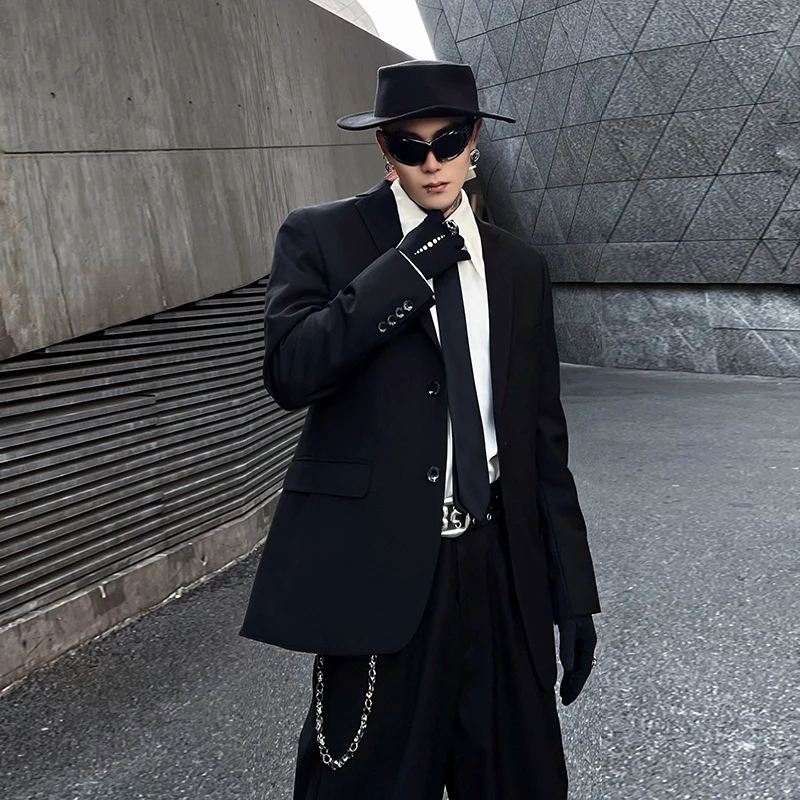 牧羊帅 简约百搭黑色礼服男cleanfit挺括垫肩单西装外套四季上衣