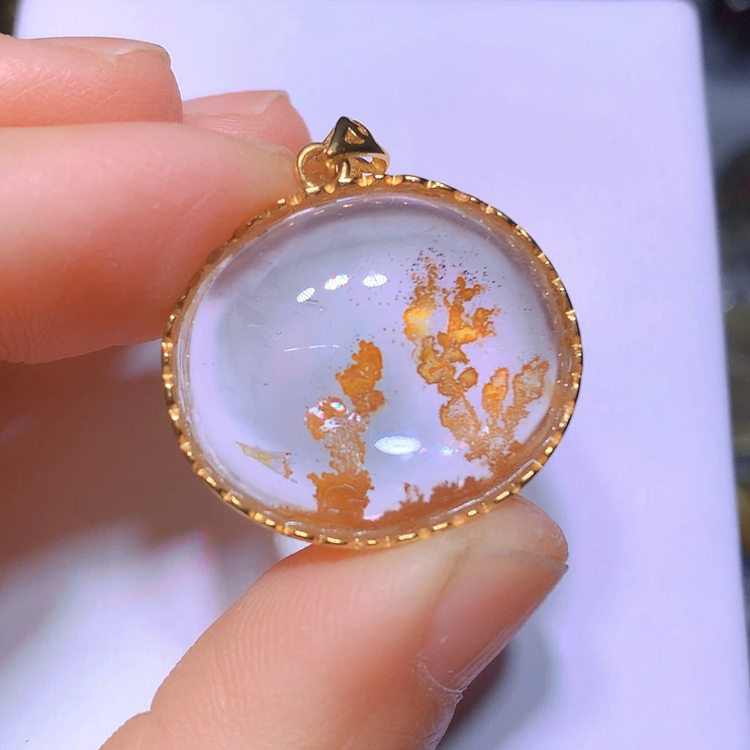 水晶吊坠银S925镀金镶嵌天然水晶