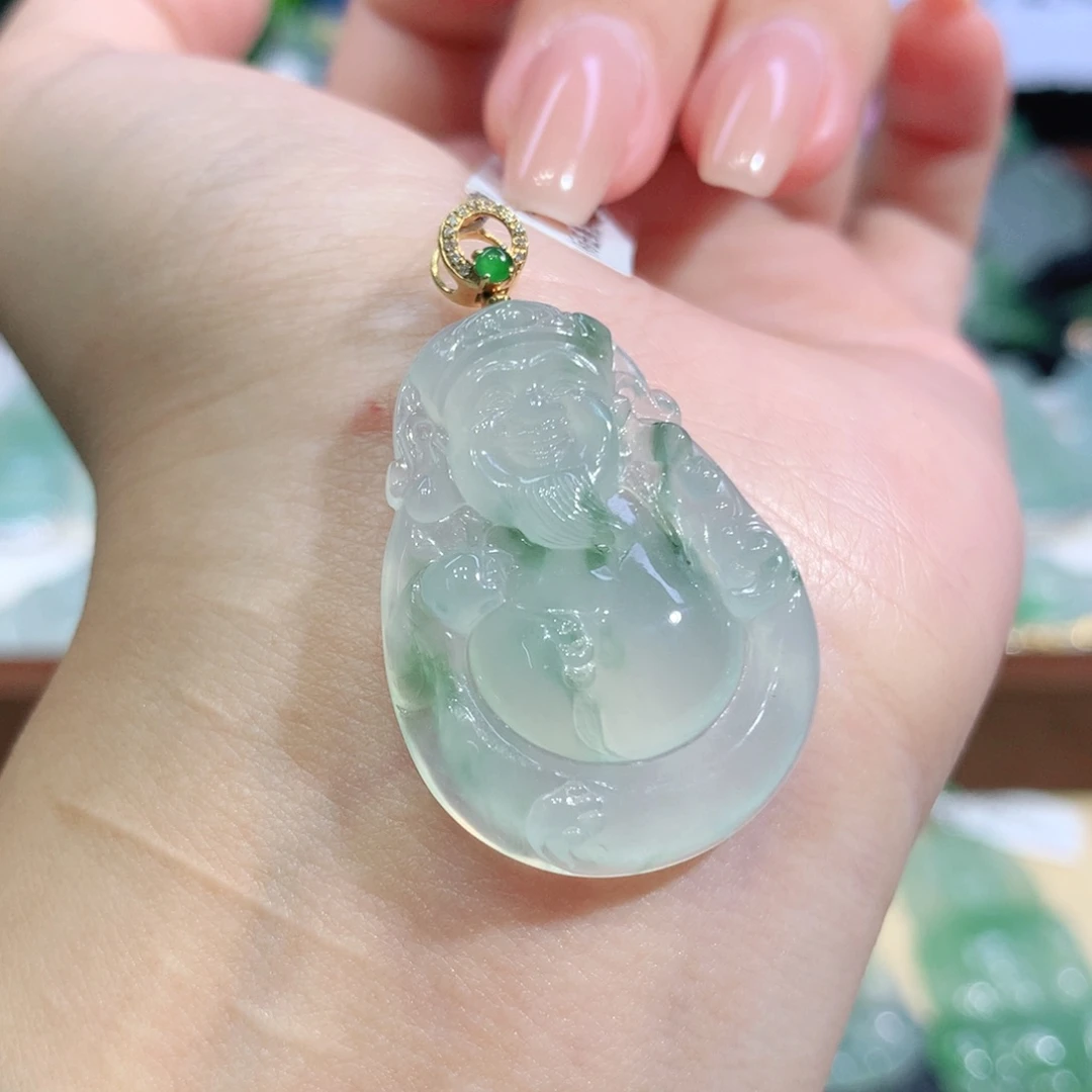 翡翠18K金镶嵌吊坠(不含链)