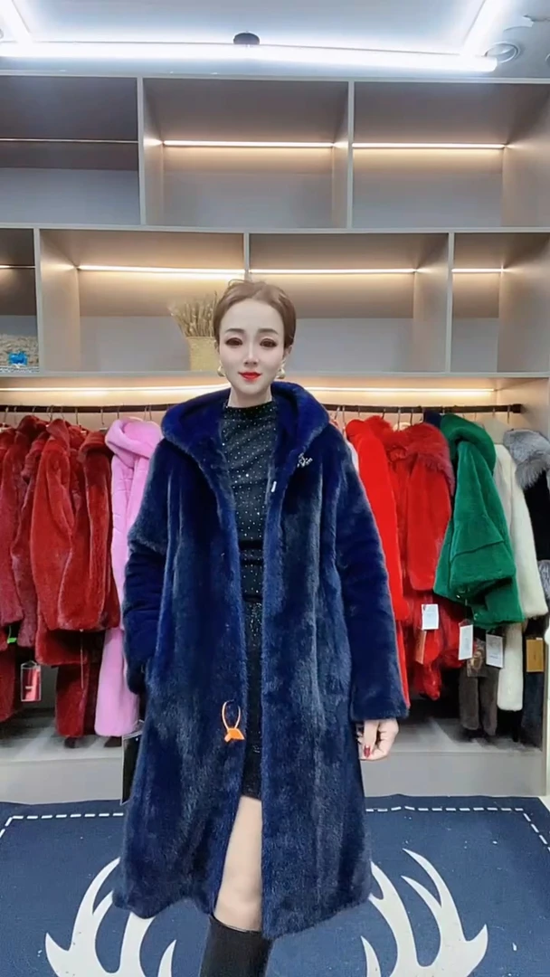 2024一件出门进口紫金天鹅绒貂皮大衣女款整貂水貂皮草女连帽外套