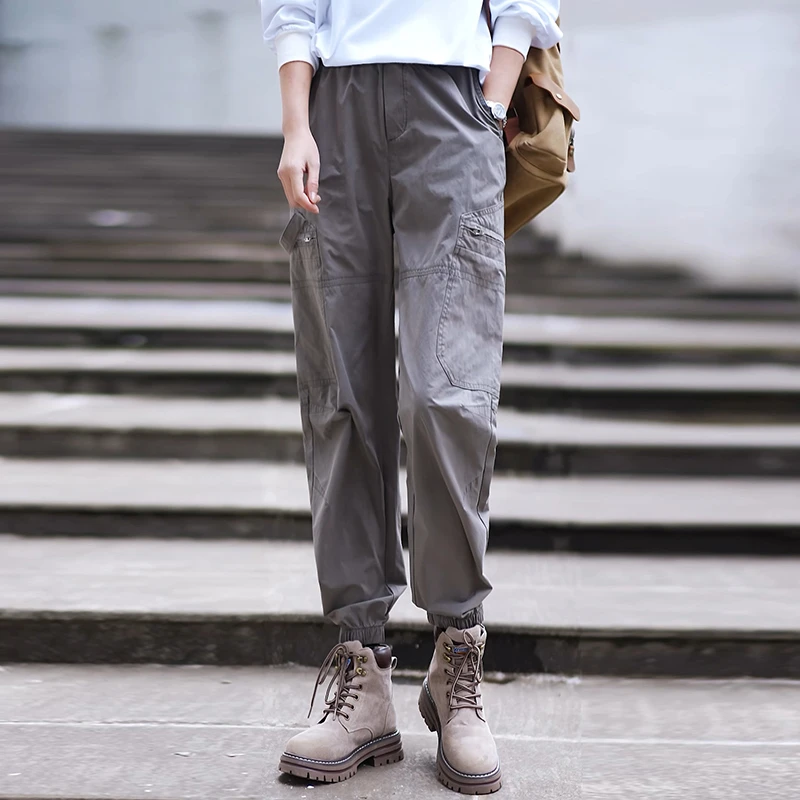 潮牌工装裤女薄款2025秋季新款户外百搭透气宽松九分哈伦休闲裤子