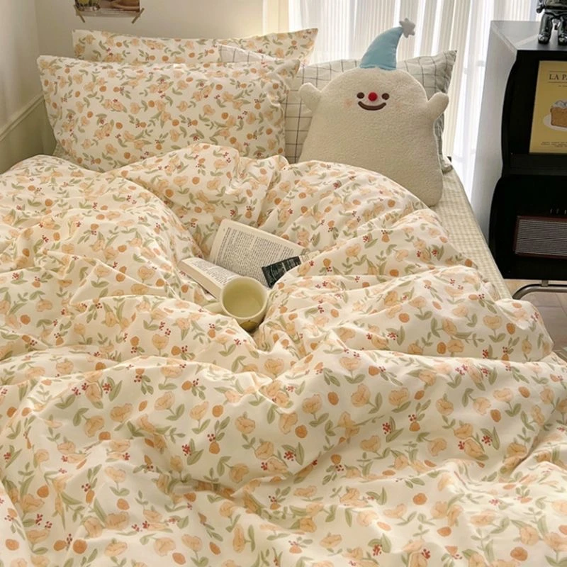 韩式极简风水洗棉工艺家用双人床上四件套宿舍单人三件套床上用品