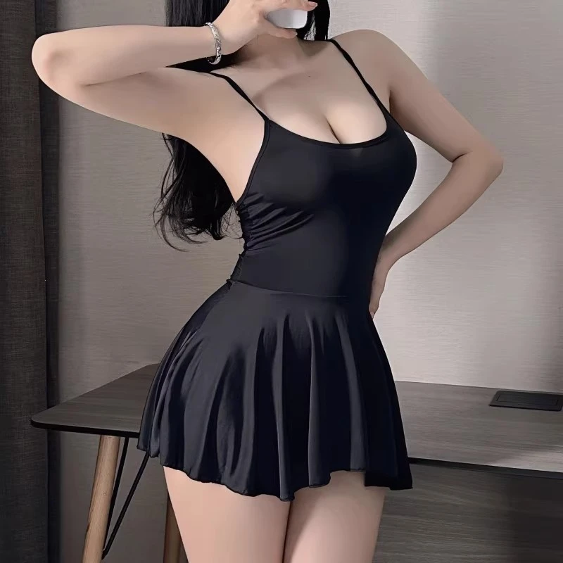 【快活谷】qq睡衣性感薄款一次性丝袜黑色修身蕾连体新制服