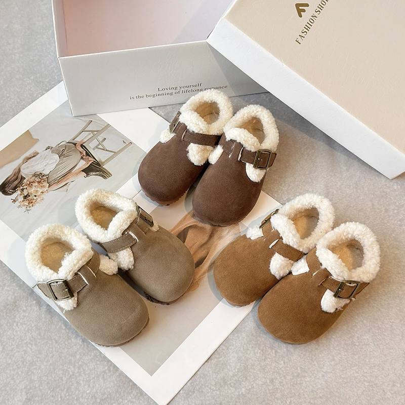 儿童加厚保暖棉鞋冬季女童加绒勃肯鞋外穿百搭男童二棉舒适豆豆鞋