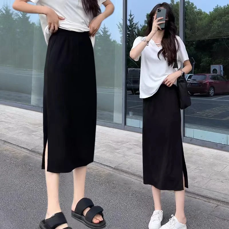 常规薄款高腰成人右开叉半身裙韩版裙子包臀裙半身裙开叉