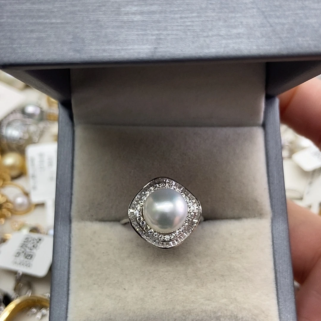戒指银S925镶嵌海水珍珠