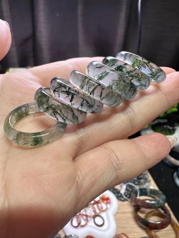 天然水草玛瑙戒指指环戒圈素圈