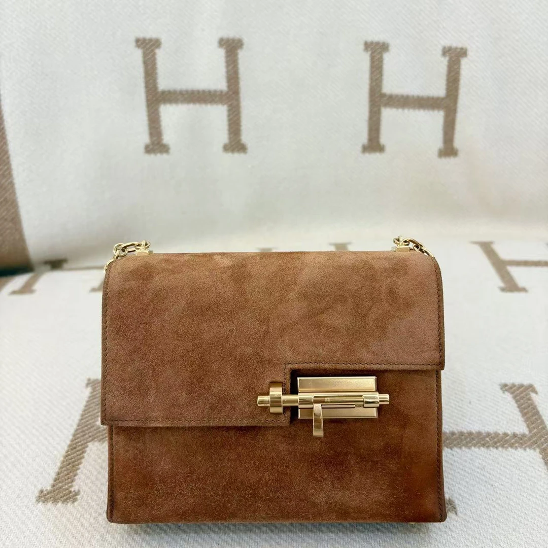 99新 Hermes/爱马仕 mini verrou U 麂皮 金棕zbbb0918a7