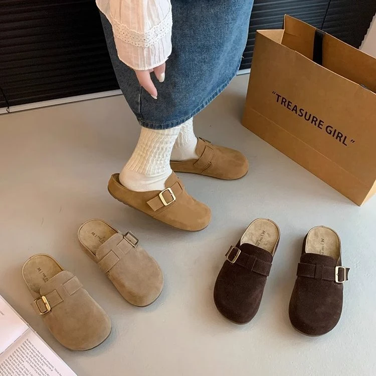 博肯半拖鞋女春夏季2025新款外穿半包头拖鞋秋凉拖法式厚底勃肯鞋