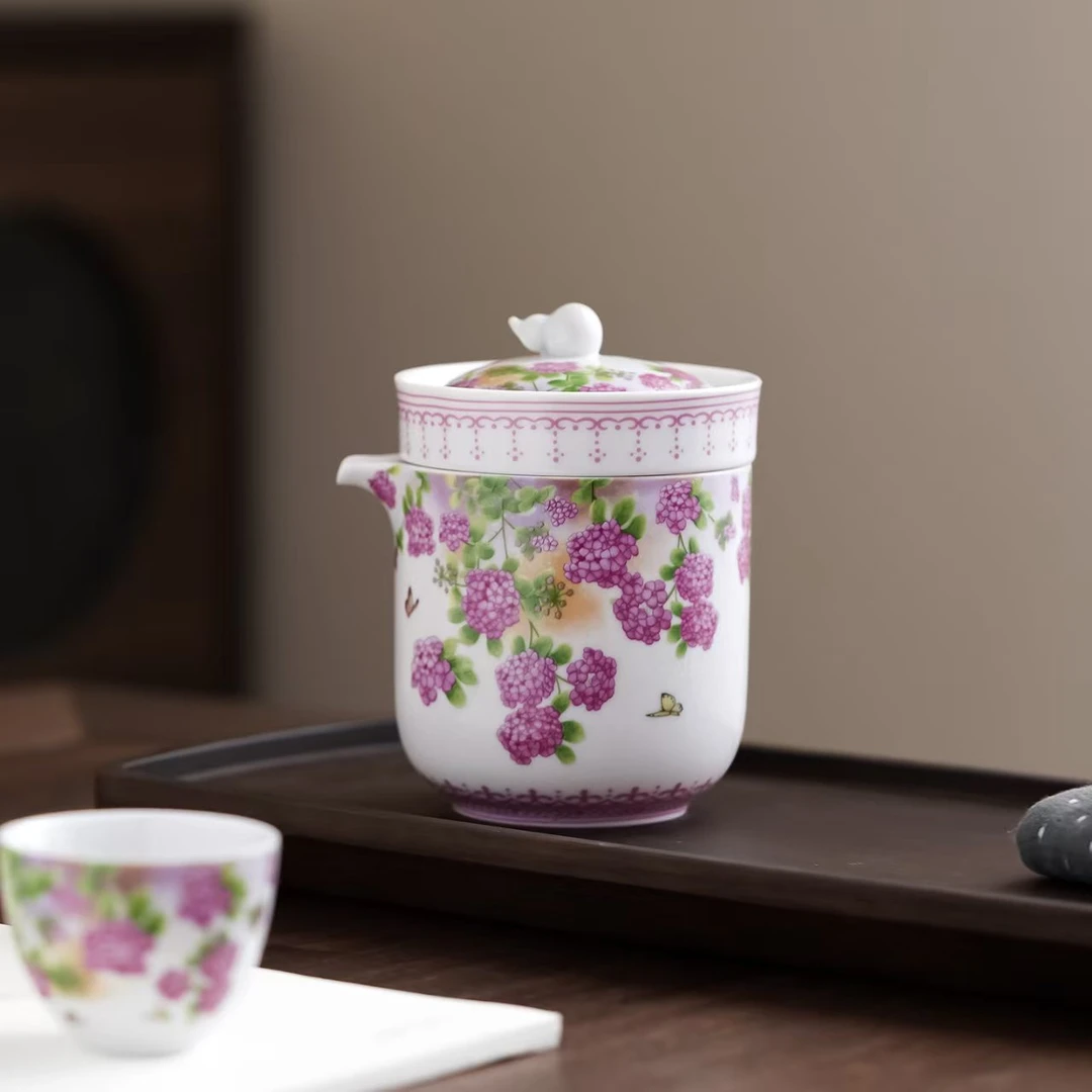便携式白瓷绣球花花纹旅行茶具适合出行携带