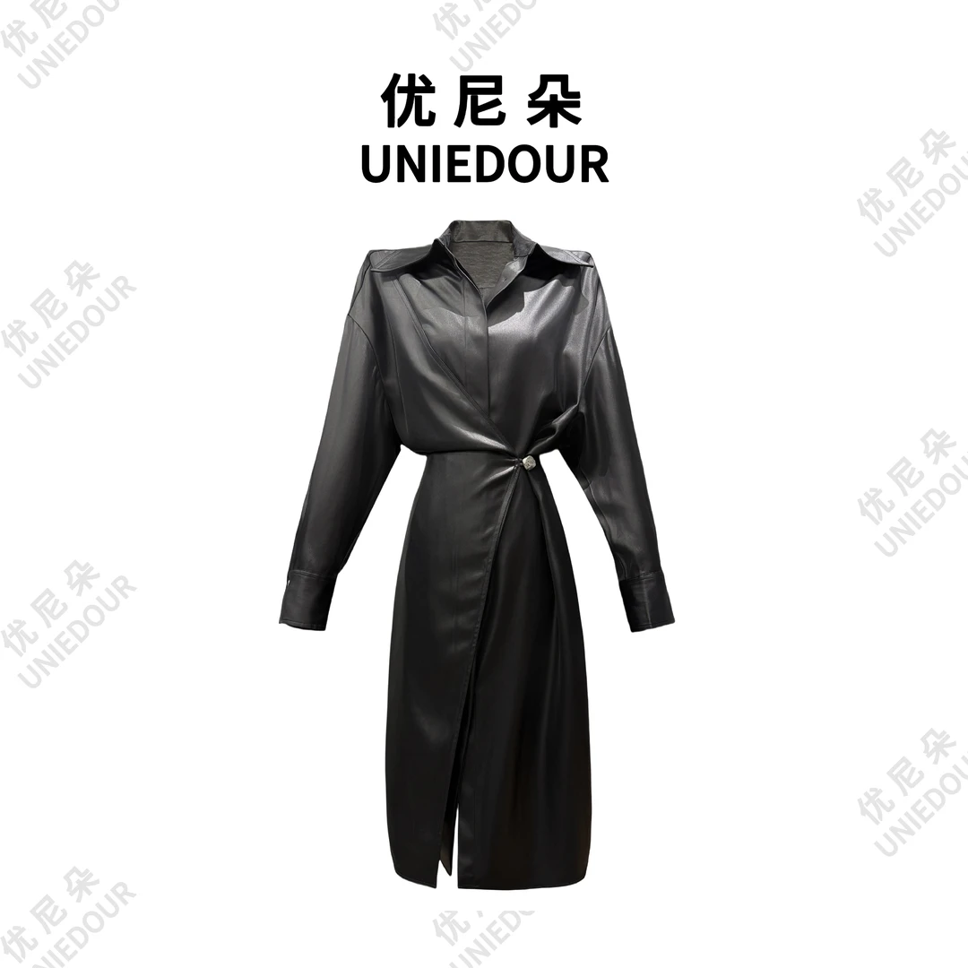 UNIEDOUR/优尼朵时髦精高定制不对称衬衫垂感连衣裙女春季T0158