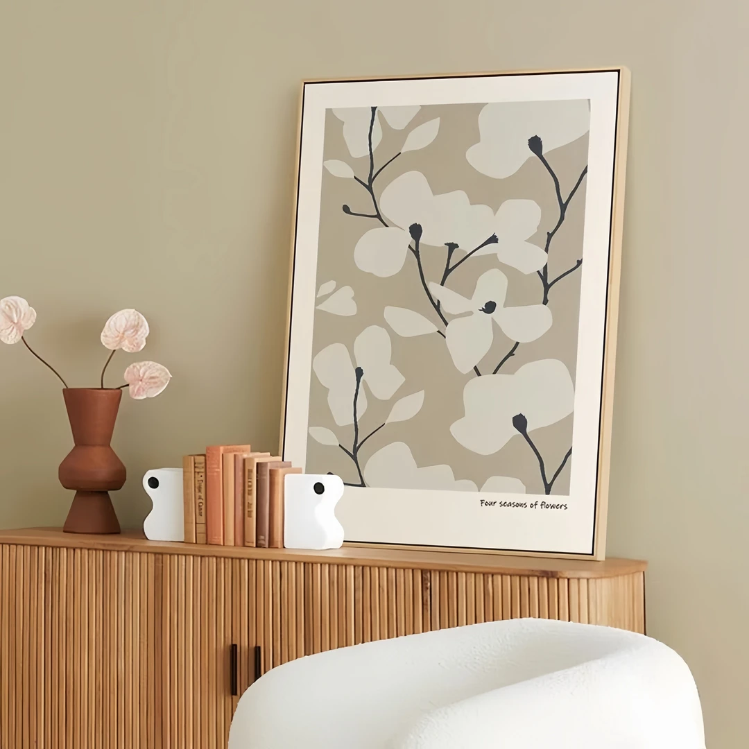玉兰花开北欧ins奶油风客厅装饰画小众艺术卧室挂画玄关柜摆画