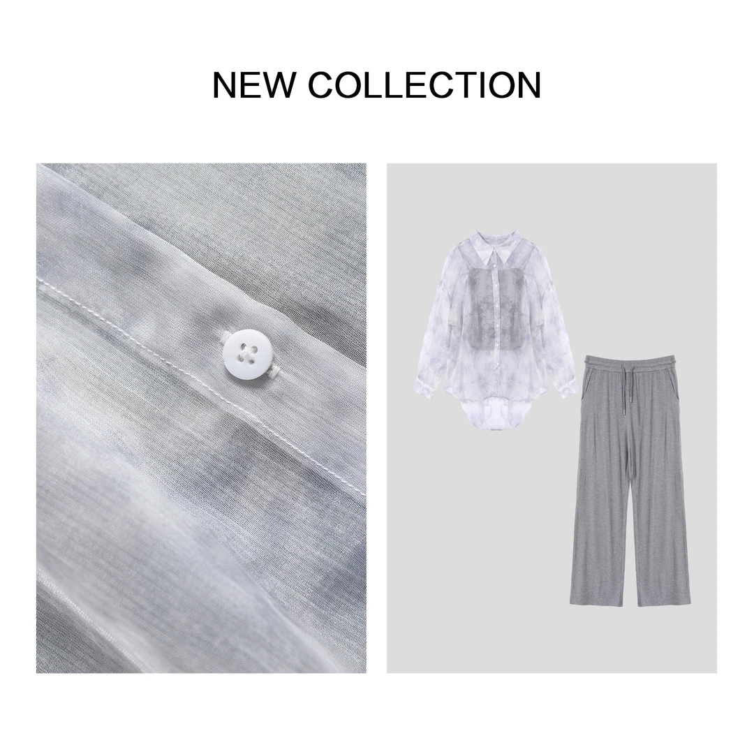 【诗语专属】 D1F27020 清新三件套：衬衣+吊带+长裤套装