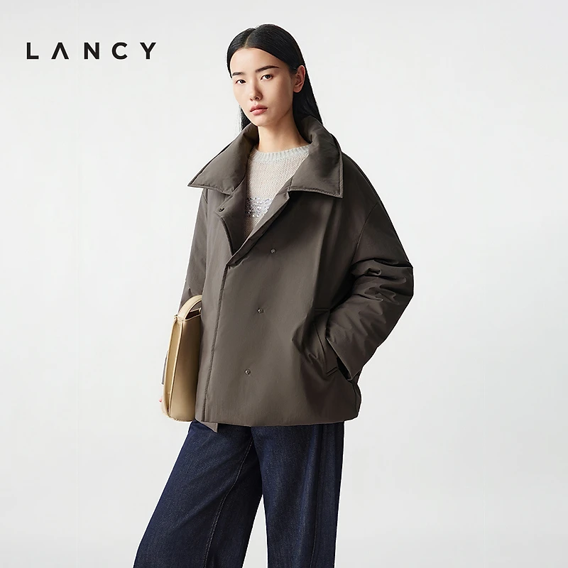 【晨晨专属】LANCY/朗姿2025冬季新款白鹅绒简约气质高领短款轻