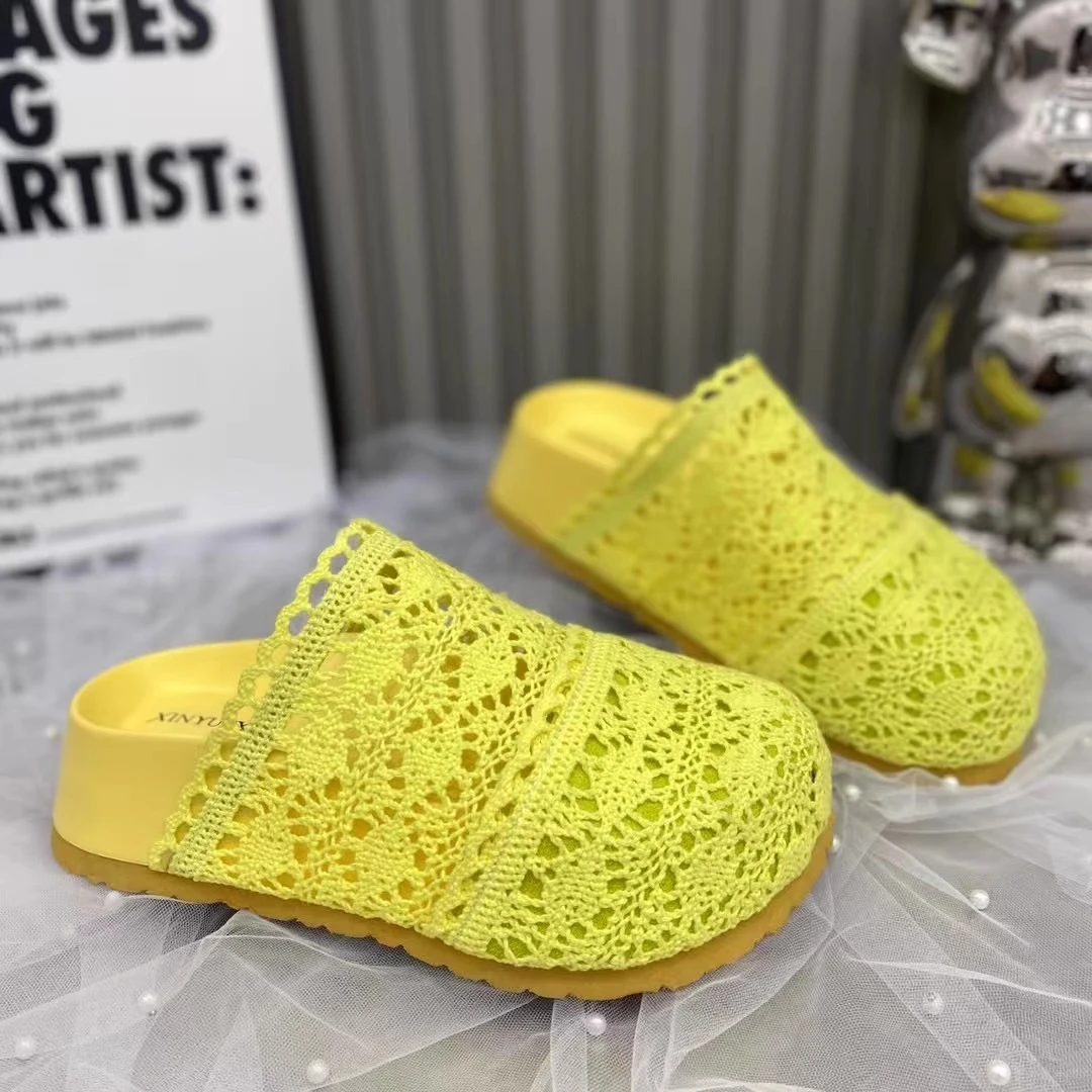 欧货亚麻渔夫拖鞋2025新款厚底网面包头拖女百搭透气休闲鞋ins潮