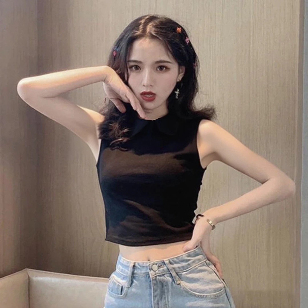 纯色半高领无袖吊带背心T恤女2025夏季新款百搭减龄外穿内搭95棉