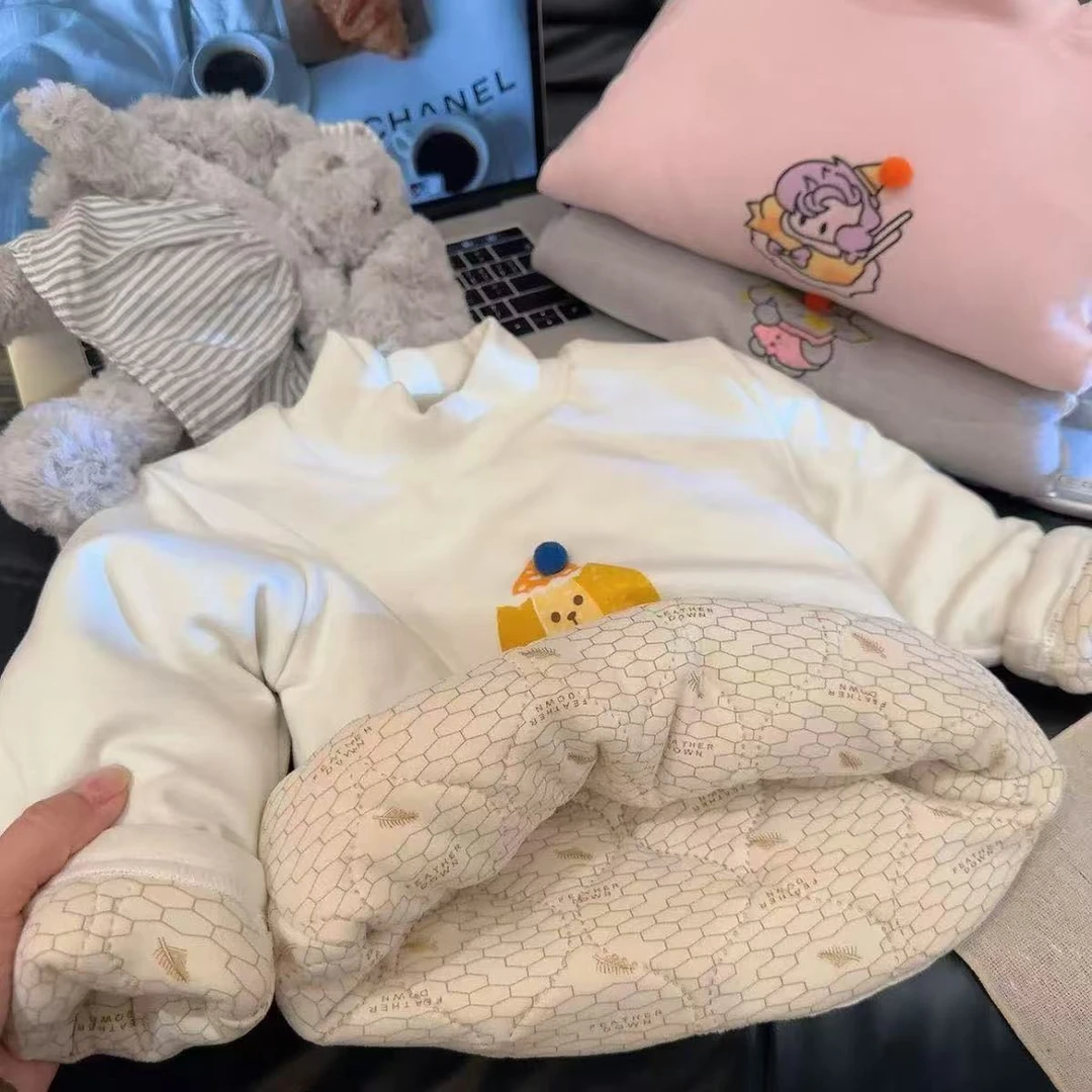 【580克羊毛蚕丝温感三层夹棉】加厚打底一件过冬卡通保暖衣女童