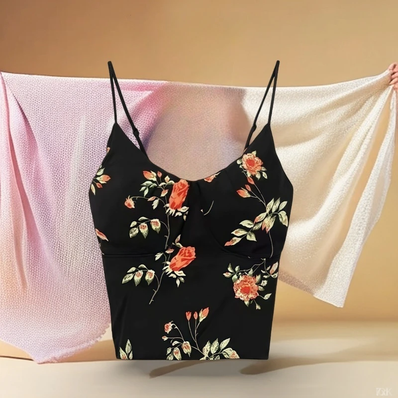 网红吊带背心女性感小胸聚拢夏季外穿女士印花辣妹美背打底少女风