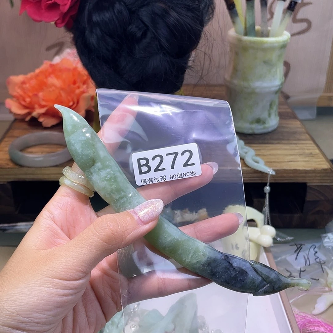 蛇纹石玉发饰银S925镀金镶嵌邹**停